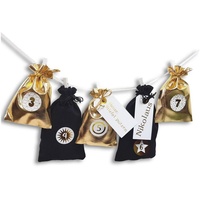 Frau WUNDERVoll® DIY Adventskalender zum Befüllen Schneeflöckchen Stoffbeutel Gold-Metallic,