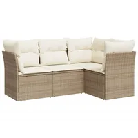 vidaXL 4-tlg Garten-Sofagarnitur mit Kissen Beige Poly Rattan Modell 15