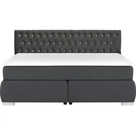 LEONIQUE Boxspringbett LEONIQUE "Rumba", grau (dunkelgrau), B:190cm L:213cm, Samtoptik (100% Polyester), Komplettbetten, Boxspringbett Seniorenbett Polsterbett, Taschenfederkern-Matratze in Härtegrad 3, in 4 Breiten, incl. Topper