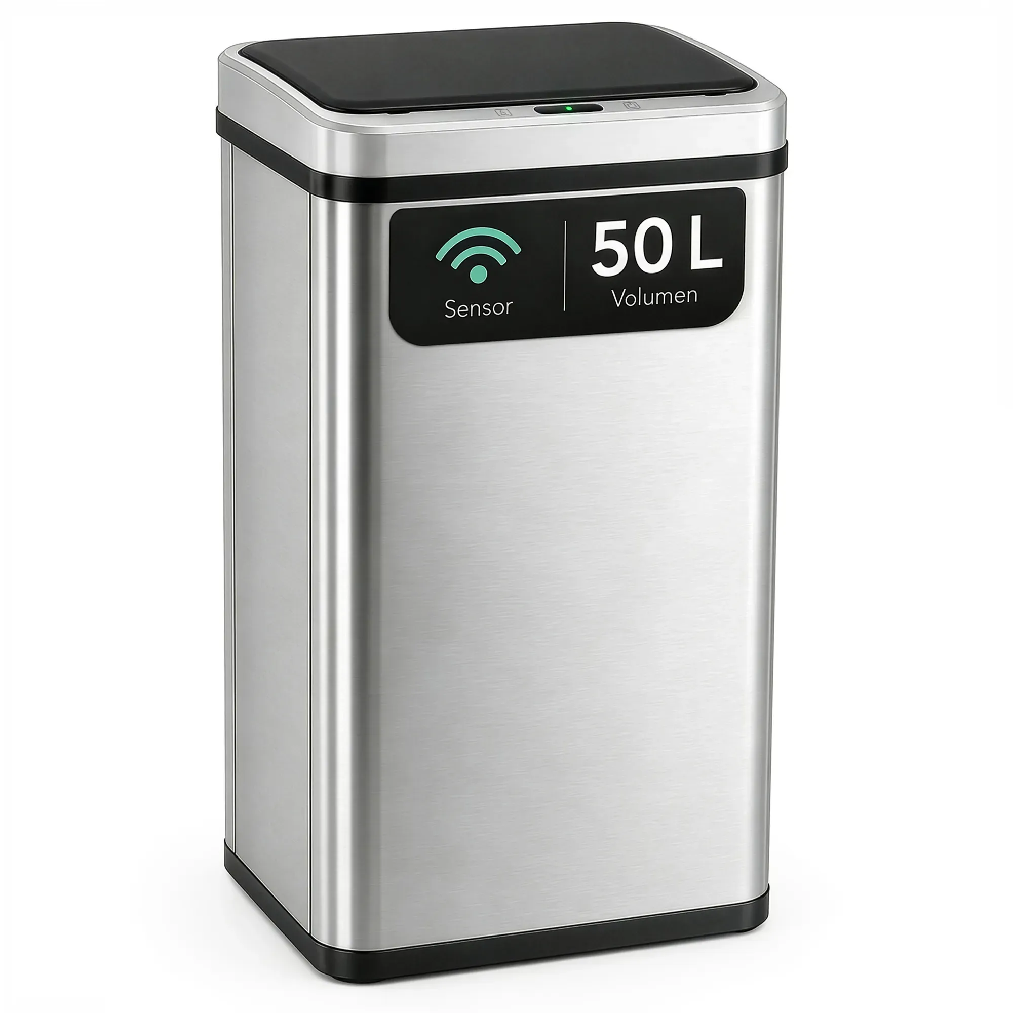 ledscom.de Sensor Mülleimer SORTA 50L, automatischer Küchen Abfalleimer mit Bewegungssensor & Touch, Edelstahl, 4xAA Batterie, 35,5 x 26 x 67 cm, Silber/Schwarz