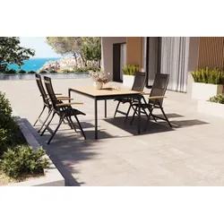 OUTFLEXX Glasgow Garten-Essgruppe für 4 Personen, anthrazit matt/natur, Alu/Edelstahl, klappbar, pulverbeschichtet