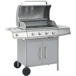 vidaXL Gasgrill 4+1 Flammen Silbern Edelstahl