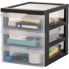 Iris Ohyama Schreibtisch-Schubladen-Einheit, 3 flache Schubladen, Schwarz, leicht zu öffnen, A5, transparent, für Homeoffice, Dokumente, Büromaterial, Akten, Papierablage, BPA-frei, DC-A5