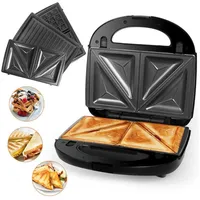 OZAVO 3-in-1-Sandwichmaker Sandwichtoaster, Waffeleisen,Kontaktgrill 23*23cm, 750 W, Antihaftbeschichtete abnehmbare Platten schwarz 23 cm