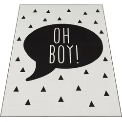 Kinderteppich PACO HOME "Aleyna 114", schwarz, B:140cm H:6mm L:200cm, Polyester, Teppiche, Kurzflor, Kinder Design, Sprechblase mit Schriftzug, Kinderzimmer