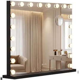 CLP Schminkspiegel mit Beleuchtung 80x60 cm Norlina, Kosmetikspiegel Bluetooth-Lautsprecher USB, Hollywoodspiegel Wandmontage und freistehend,