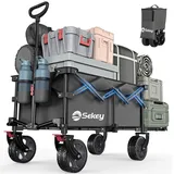 SEKEY XXL Bollerwagen Faltbar mit Erweiterbarer Heckklappe 135L & 200L, Faltbarer Bollerwagen Klappbar Angelwagen Zusammenfaltbar aus Vier Richtungen bis 150KG, Flexi 4019, Grau