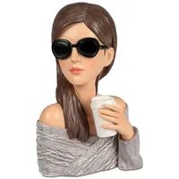 Formano Dekofigur LADY, Höhe: 25cm, Farbe: Mehrfarbig, Motiv: Dame mit Sonnenbrille und Kaffeebecher Frauenfigur 28cm Women - Edle Skulptur aus Kunststein - Vintage-Deko im Audrey Stil - Elegante Geschenkidee für Frauen & Designliebhaber