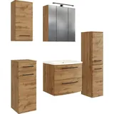 welltime Badmöbel-Set »Chicago«, (5 St Spiegelschrank, Waschtisch, Hängeschrank, Unterschrank, Midischrank), Wotaneiche, , 30782537-0 B/H/T: 120 cm x 200 cm x 47 cm