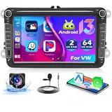 [2+64G] Hikity Autoradio Android mit Navi für VW Golf 5 6 Touran Polo Skoda Passat Radio, 8 Zoll Touch Display Wireless Carplay Android Auto Autoradio mit Bildschirm WiFi BT FM Rückfahrkamera