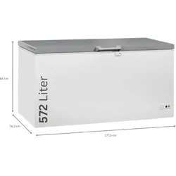 Tiefkühltruhe ICEMAN | 1x abschließbare Edelstahldeckel +LED | 572L, HxBxT 84x177,5x74,3cm | -18/-24°C | Weiß/Edelstahl | + CHEFGASTRO Geschirrtuch