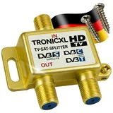 TronicXL Antennenverteiler gold Highend SAT DVBT2 DVBC Verteiler Weiche Splitter F-Buchse zb für Kabelfernsehen Unitymedia