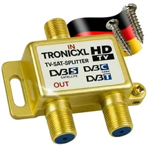 TronicXL Antennenverteiler gold Highend SAT DVBT2 DVBC Verteiler Weiche Splitter F-Buchse zb für Kabelfernsehen Unitymedia