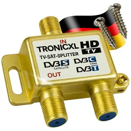TronicXL Antennenverteiler gold Highend SAT DVBT2 DVBC Verteiler Weiche Splitter F-Buchse zb für Kabelfernsehen Unitymedia