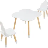 [en.casa] Kinderstuhl + Kindertisch, Epim mit Wolkendesign Weiß