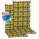 NYVI Hochlehnerauflage Hochlehner Auflagen 2er Set Barcelona - Gartenstuhlauflagen 118x50cm, (2 St), Stuhlauflage, Sitzauflage mit Halteband, UV-fest gelb|grau
