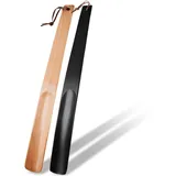 OneBarlercorn - 2Pcs Schuhlöffel,Schuhloffel Langer Schuhlöffel Holz Lang Schuhanzieher Lange Schuhloeffel Schuhanziehen Shoe Horn Design aus Holz Lang Stabil,38cm (Schwarz und Hellbraun) - 38cm