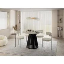 WFL GROUP Esstisch Rund Ausziehbar mit Lamellen im Loft-Stil – 100 bis 180 cm – Industrieller Tisch mit Schwarzen Metallbeinen, Platzsparend für Wohnzim... – Beige