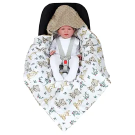 TupTam Baby Winter Einschlagdecke für Babyschale Wattiert Minky Baumwolle Universal, Farbe: Rehlein/Bären/Beige/Hellbraun, Größe: Einheitsgröße