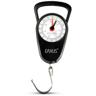 EAXUS Kompakte analoge Kofferwaage mit integriertem Massband: Bis 35 kg – idealer Begleiter für stressfreies Reisen, schwarz – klein & leicht