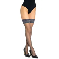 looksy Selbsttragende halterlose Damenstrümpfe mit Spitzenbändern, Damen-Dessous, oberschenkel hoch, 15 DEN, klassisch eleganter Stil Roma, Fumo M/L - M-L