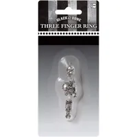 Amscan 841435-55 - 3-teiliger Skelett-Ring, Silber, Dreifingerring, Accessoire für Karneval und Halloween, Geist, Gothic, Modeschmuck, Verkleidung, Kostüm