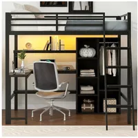 REDOM Hochbett Funktionsbett mit Treppe (Metall-Hochbett mit Schreibtisch, LED-Beleuchtung, USB-Ladestation und Stauraum, 1-St., 140x200) 190 cm x 204 cm x 180 cm