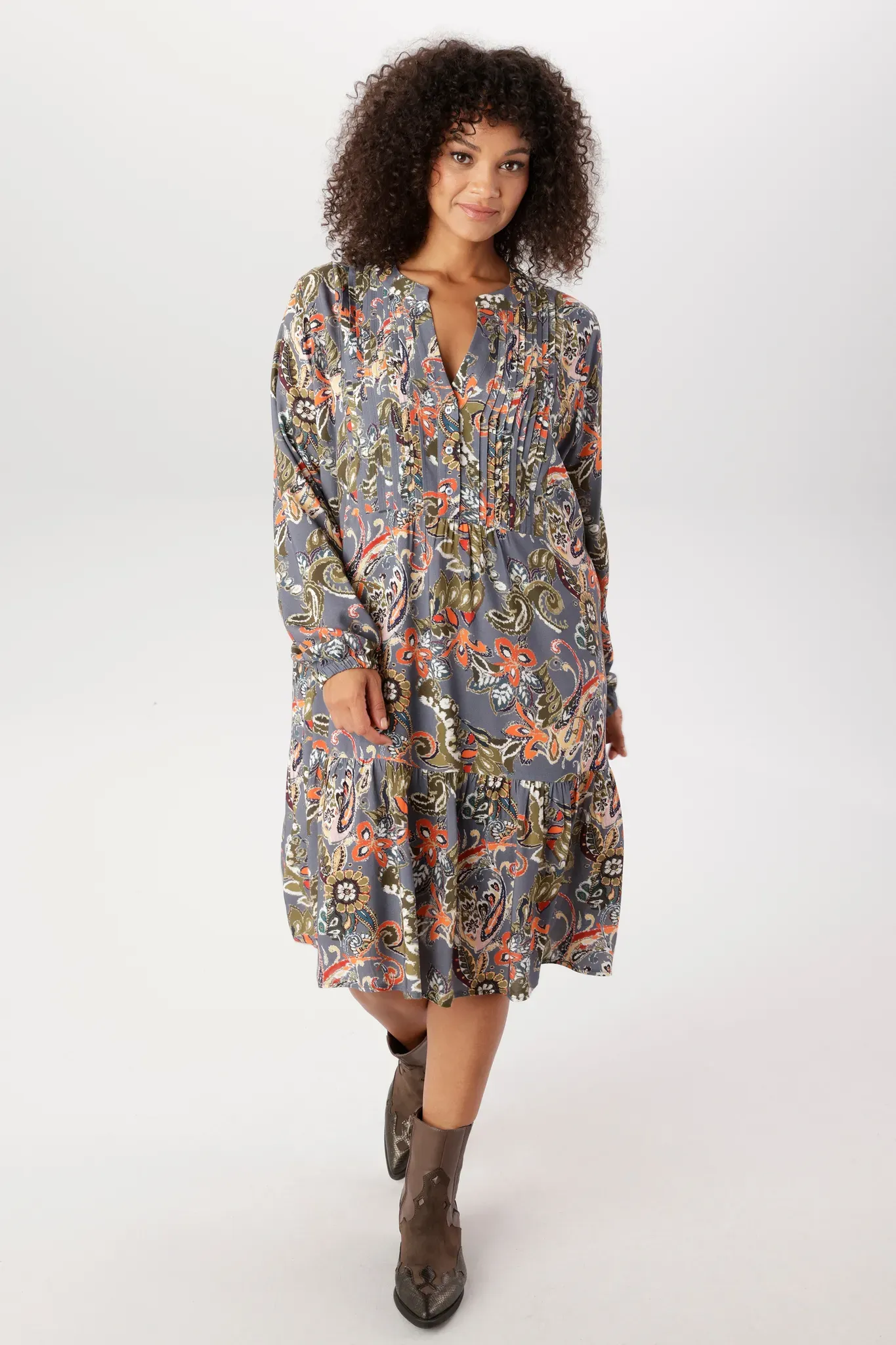 Tunikakleid ANISTON PLUS, Damen, Gr. 54, N-Gr, blau, bedruckt, Web, Obermaterial: 100% Viskose, Paisley, bedruckt, figurumspielend kniebedeckend, V-Ausschnitt, elastischer Bund mit Gummizug, Kleider, in Paisleydessin - NEUE KOLLEKTION