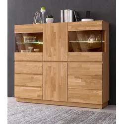 Highboard HOME AFFAIRE "Laima", braun (eiche teilmassiv), Sideboards, Vitrine, Breite 140 cm