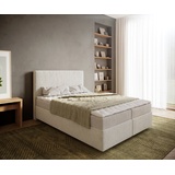 DeLife Boxspringbett Dream-Well 140x200 cm Bouclé Creme-Weiß mit Matratze und Topper,