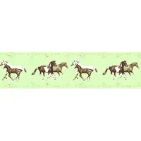 Profhome Kinder Tapete Bordüre 0,13 m x 5,00 m 0,65 m2 Grün/Braun/Weiß/Rosa 358381