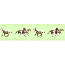 Profhome Kinder Tapete Bordüre 0,13 m x 5,00 m 0,65 m2 Grün/Braun/Weiß/Rosa 358381