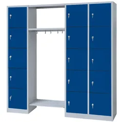 Schließfachgarderobe 15 Fächer Wertfachschrank Fächerschrank Spind Umkleideschrank Garderobe mittig grau/blau 525541 rechts