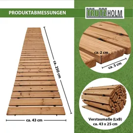 Baumarktplus Holzpfad ausrollbar 250x43x2 cm rustikales Tannenholz Anti-Rutsch Oberfläche wetterfester Holzweg