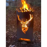 Feuerkorb Hirsch mit Flammen XXL Feuertonne 115cm inkl. Aschewanne Feuerflair