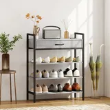 Schuhregal Aus Metall In Grau Mit 3 Ablagen, 1 Schublade Und Oberer Ablagefläche 70 X 30 X 87,6 Cm