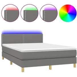 vidaXL Boxspringbett mit Matratze & LED Dunkelgrau 140x200 cm Stoff