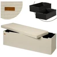 CASARIA Sitzbank Beige Cord 114x38x38cm MDF faltbar