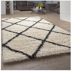 Hochflor-Teppich Kalmar 441, Paco Home, rechteckig, Höhe: 40 mm, Scandi Design, Rauten Muster, weich & kuschelig beige 100 cm x 200 cm x 40 mm