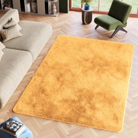 TAPISO Silk Teppich Shaggy rutschfest Senfgelb Einfarbig Antirutsch Hochflor Langflor Modern Schlafzimmer Wohnzimmer Bedvorleger ÖKO-TEX 140 x 200 cm