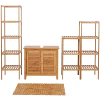 Mendler Badezimmerset HWC-B18, Komplett Badezimmer Badmöbel Badset Badschrank, Bambus