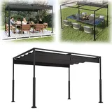 VA-Cerulean Metall Pergola mit Schiebedach, 3x4 m Pavillon Stabil Terrassenüberdachung Sonnenschutz überdachung Freistehend Gartenpavillon mit Robusten Metallsäulen für Gärten Schwarz
