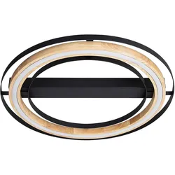 Deckenleuchte Bambus LED Deckenleuchte dimmbar Deckenlampe Wohnzimmer, 3 Stufendimmer Holzoptik, Metall schwarz Natur, 25W 3000lm warmweiß, DxH 56x6cm
