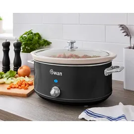 Swan Retro Slow Cooker 6,5L, Antihaft-Keramisches PFOA- und PTFE-freies, Vintage Schwarz,
