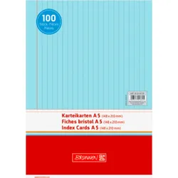 BRUNNEN 102250130 Karteikarten A5 liniert, 6 mm Zeilenabstand, rote Kopflinie, graue Querlinien blau