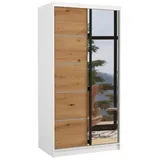 MOEBLO Schiebetürenschrank Donella (mit Spiegel – Kleiderschrank mit Schiebetüren & Ablagefächern, Schrank mit Schiebetüren Schlafzimmer Schrank moderner Kleiderschrank Garderobenschrank, Wohnzimmerschrank mit Spiegel) (BxHxT): 100 x 200 x 58 cm weiß