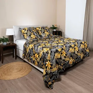 Zelesta Wonderbed Bettdecke 240x200 cm 4 Jahreszeiten - Bettwäsche winterdecke und Sommer-Bettdecke warm Duvet - Waschbare bettdecke ohne Bezug - Anti-Allergene Steppdecke (Golden Leaves)