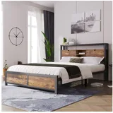 OKWISH Metallbett Jugendbetten mit Stauraum-Kopfteil (140 x 200 cm ohne Matratze) braun 145 cm x 220 cm