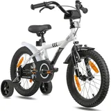 PROMETHEUS BICYCLES Kinderfahrrad 16 Zoll ab 5 Jahre mit Stützräder und Rücktritt WEISS|ultraweiß|SCHWARZ 16"