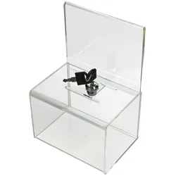 HMF 46912 Acryl Spendenbox abschließbar, 15,5 x 11 x 11 cm, DIN A6 Blatteinschub, Transparent